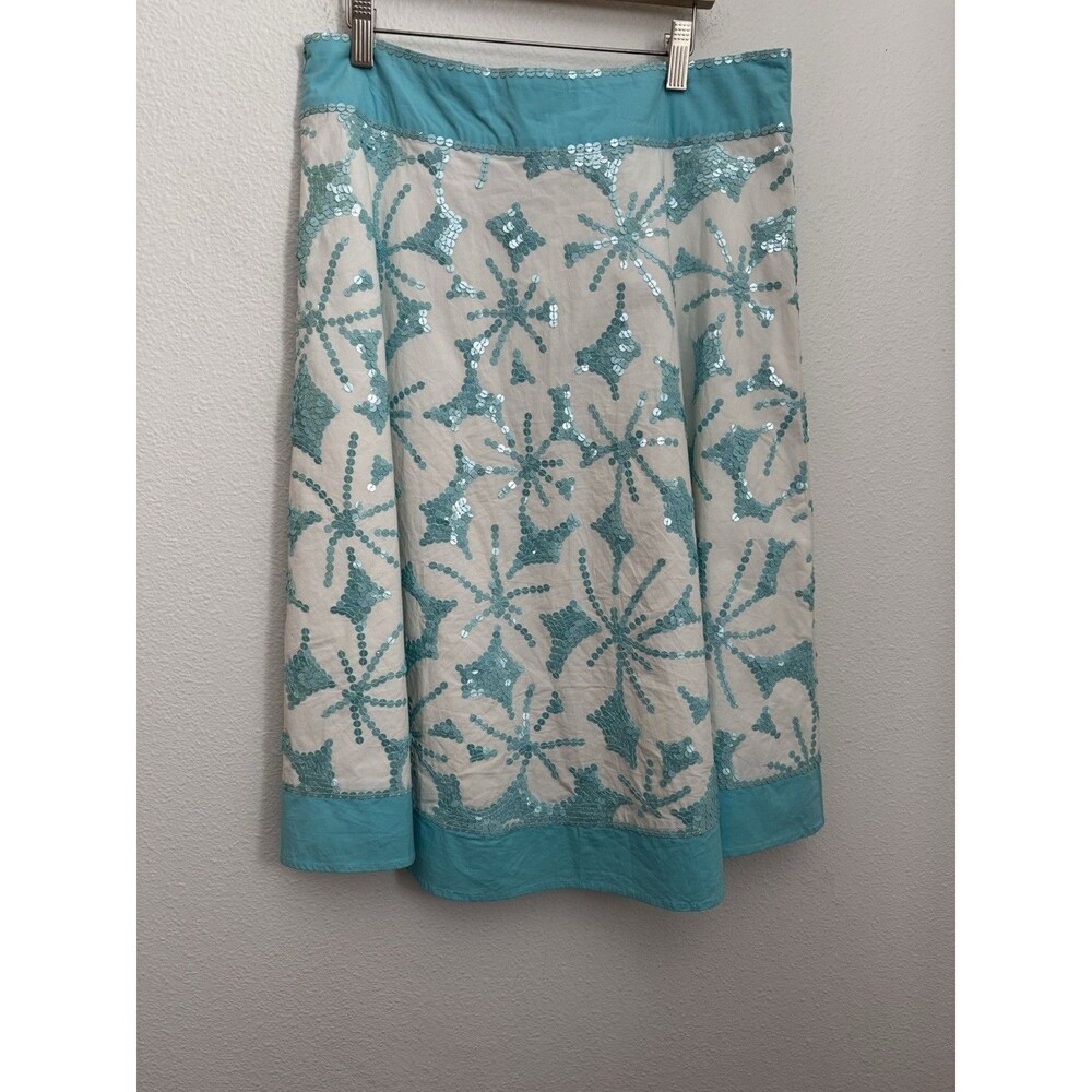 BASIL & MAUDE Size 10 Sequin Boho Skirt Festival Aqua Blue White New Beachy